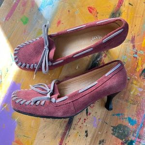 Miz Mooz Suede Heeled "Moccasins" - Size 40 (US 9) - Rose Plum Color